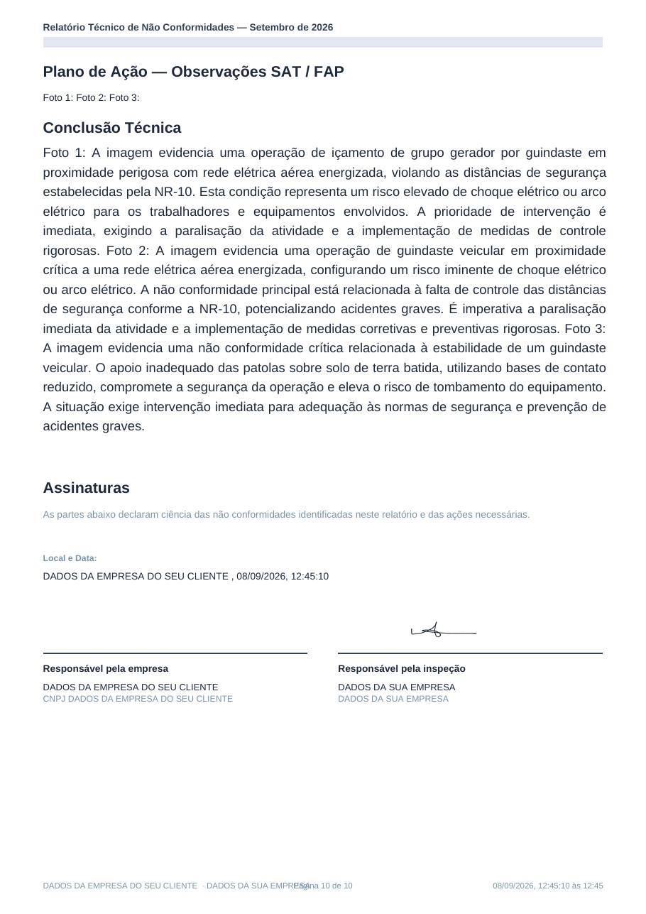 Conclusão e assinaturas — exemplo de relatório SafeAI